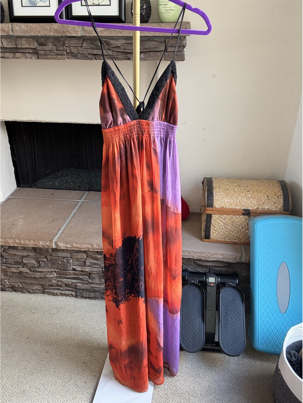 Arden B Orange and purple halter tie-back maxi dress Size Large
